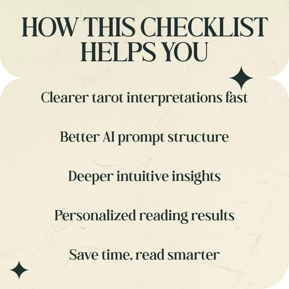 Your AI-Powered Card Reading Checklist – AI Prompts for Tarot Card Meanings, Tarot Reading Guide, Digital Download for Intuitive & Accurate Readings