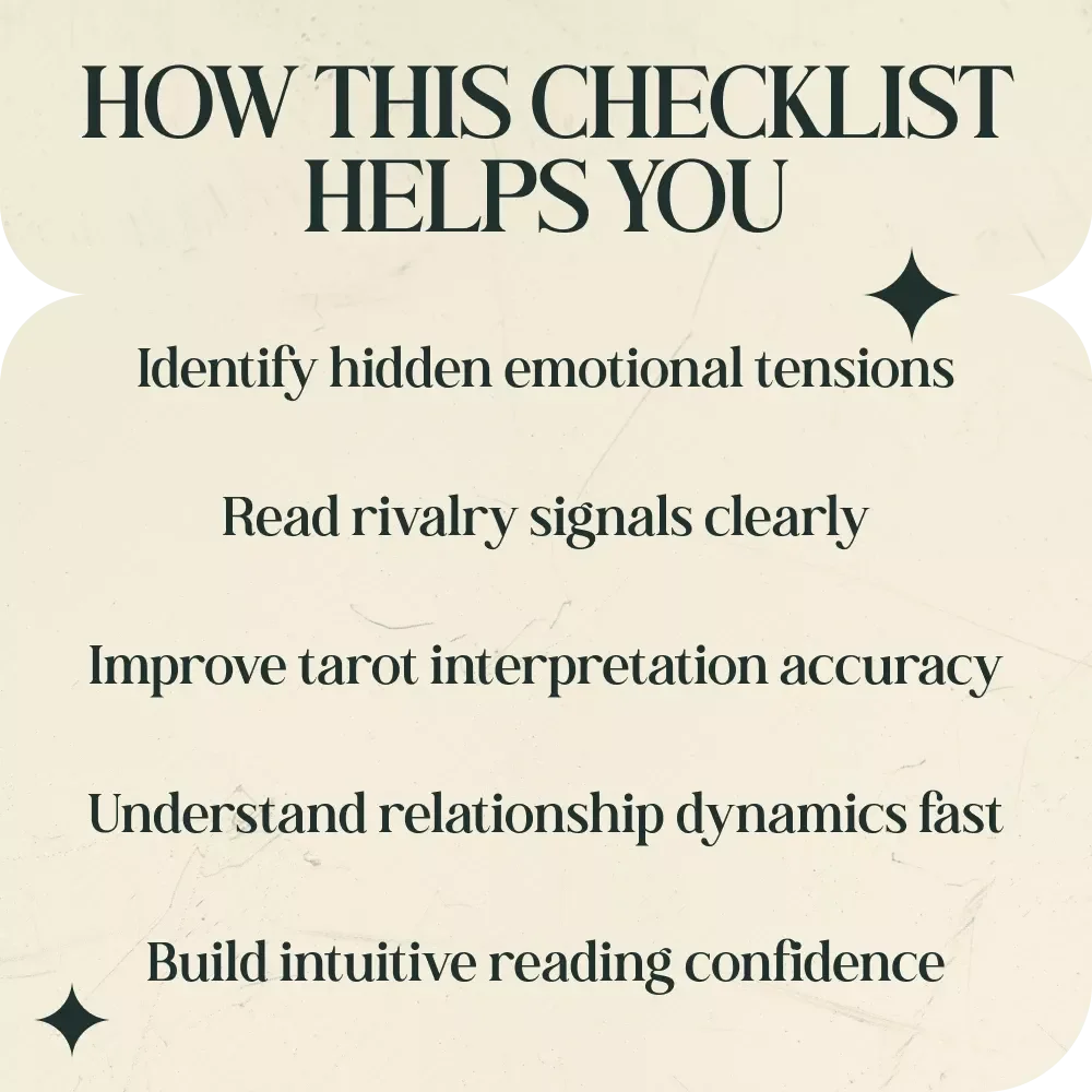 Spotting Jealousy and Rivalry in Tarot Cards – Tarot Cards That Show Jealousy or Rivalry Checklist for Intuitive Readings, Relationship Insights & Shadow Work Guide