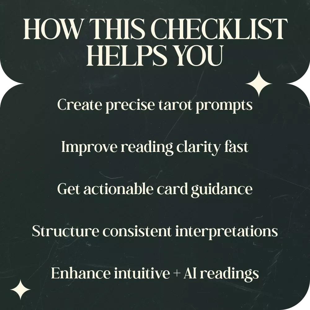 10-Step Prompt Checklist for Insightful Card Readings | AI Tarot Reading Interpretation Prompts Guide | Digital Download Tarot Checklist