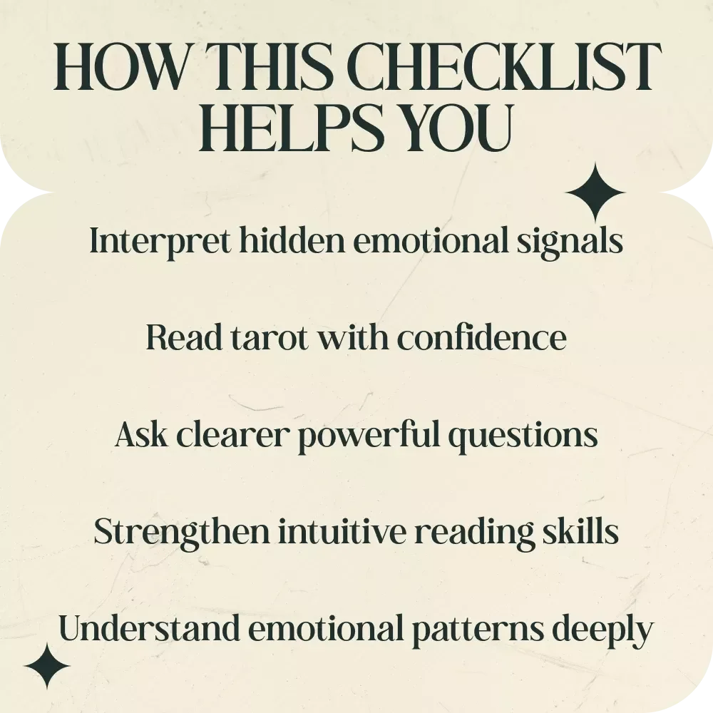 Tarot Checklist for Revealing Secret Feelings – Printable Guide for Reading Tarot Cards That Show Secret Feelings, Intuitive Tarot Reading Tool