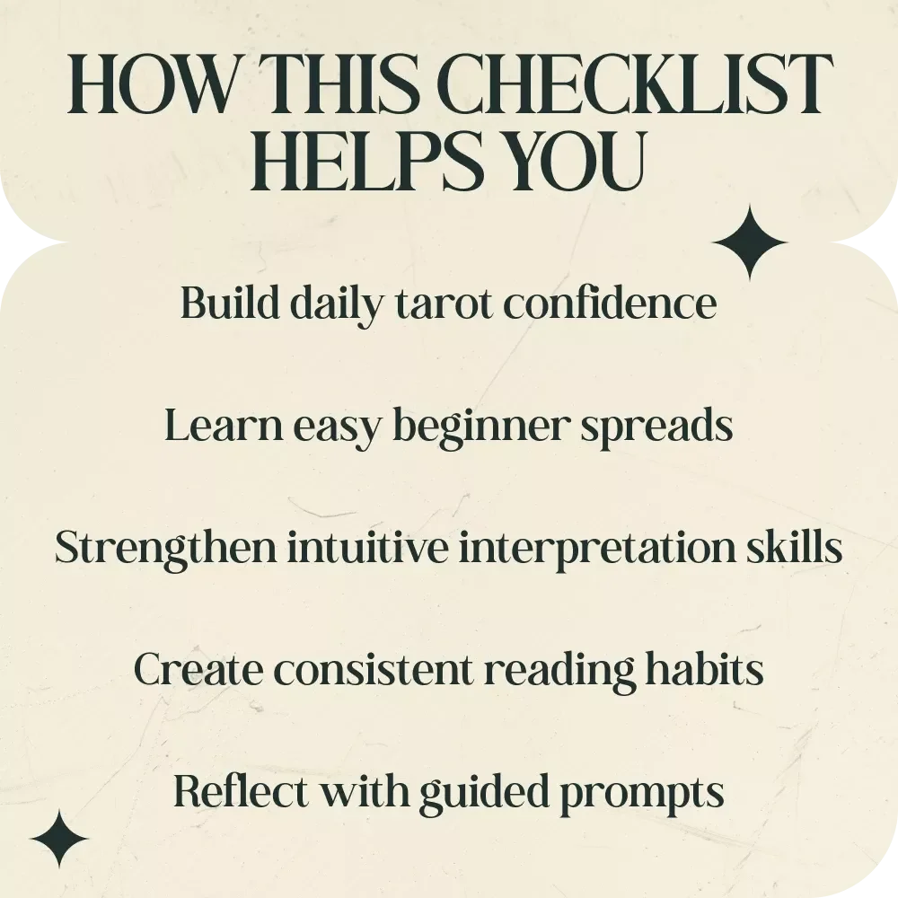 Tarot Spread Starter Checklist – Tarot Spread Ideas for Beginners Practice Guide, Daily Tarot Reading Planner, Intuitive Card Reading Cheat Sheet