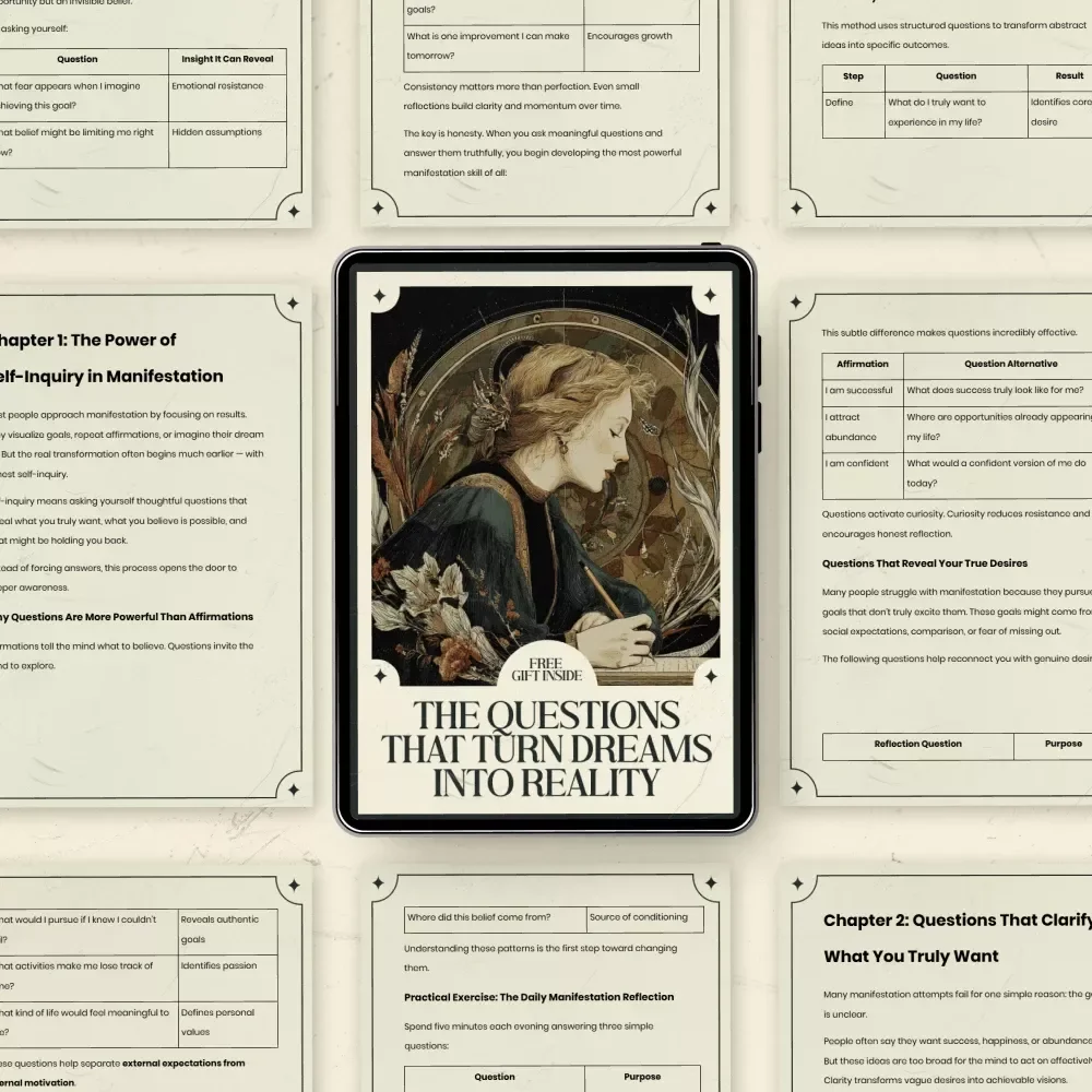 The Questions That Turn Dreams Into Reality: Manifestation Questions to Ask Yourself Guide, Self-Inquiry Workbook for Clarity, Mindset & Daily Manifestation Ritual