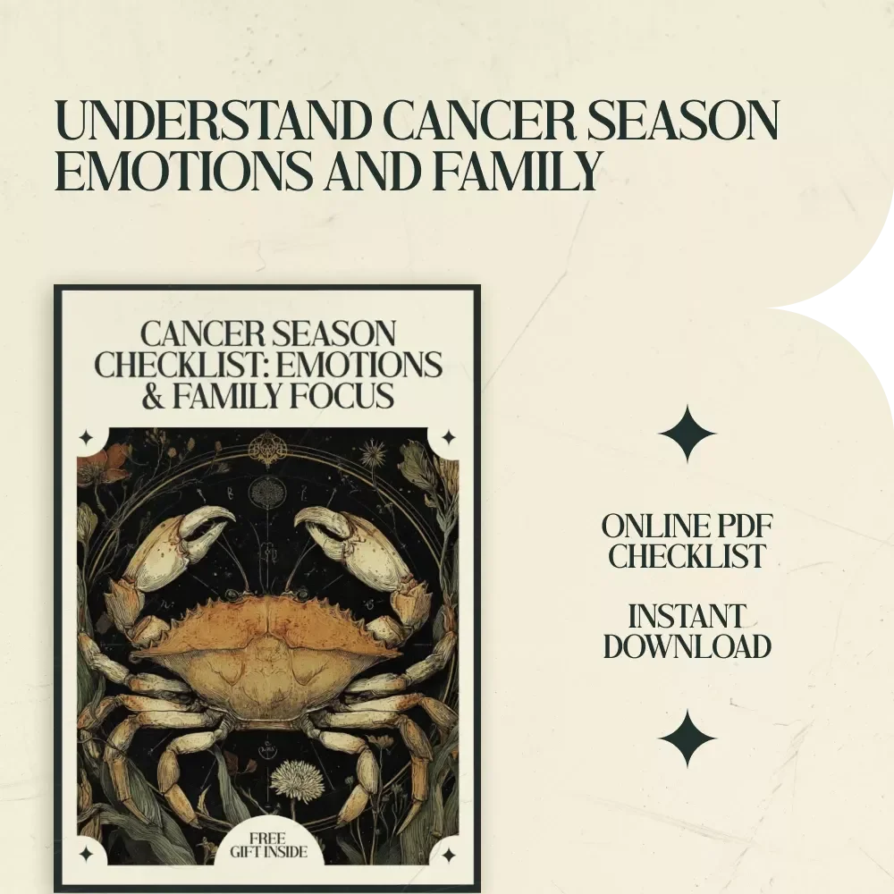 Cancer Season Checklist: Emotions & Family Focus – Astrology Self-Reflection Guide, Cancer Season Meaning for Emotions and Family, Printable Emotional Wellness & Family Bonding Checklist