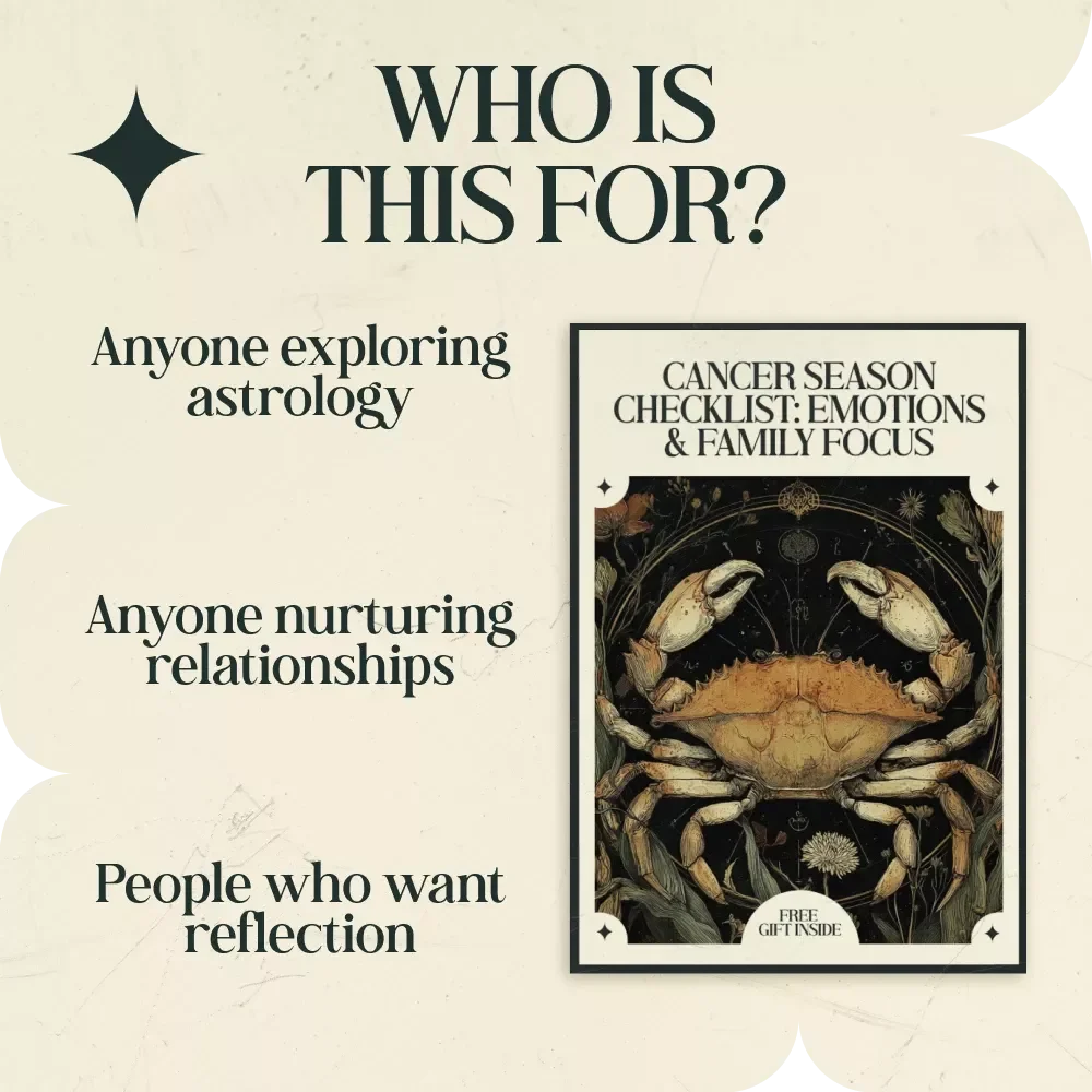 Cancer Season Checklist: Emotions & Family Focus – Astrology Self-Reflection Guide, Cancer Season Meaning for Emotions and Family, Printable Emotional Wellness & Family Bonding Checklist