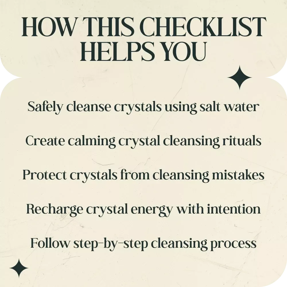 Refreshing Your Crystals with Ocean Energy – Salt Water Crystal Cleansing Checklist, Crystal Care Ritual Guide, how to cleanse crystals with salt water, Spiritual Crystal Maintenance Printable
