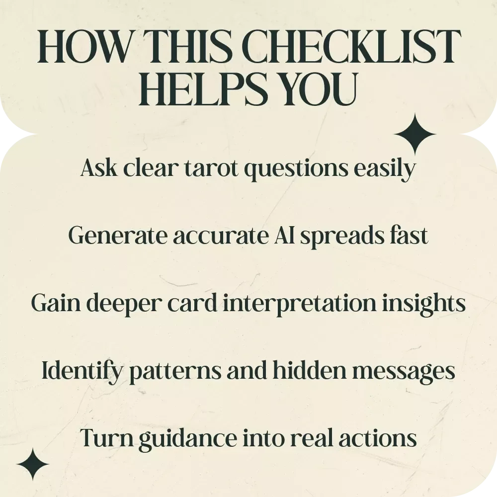 AI Tarot Spread Checklist for Pinpoint Questions – AI Generated Tarot Spreads for Specific Questions, Printable Digital Guide for Accurate Readings & Insightful Card Interpretation