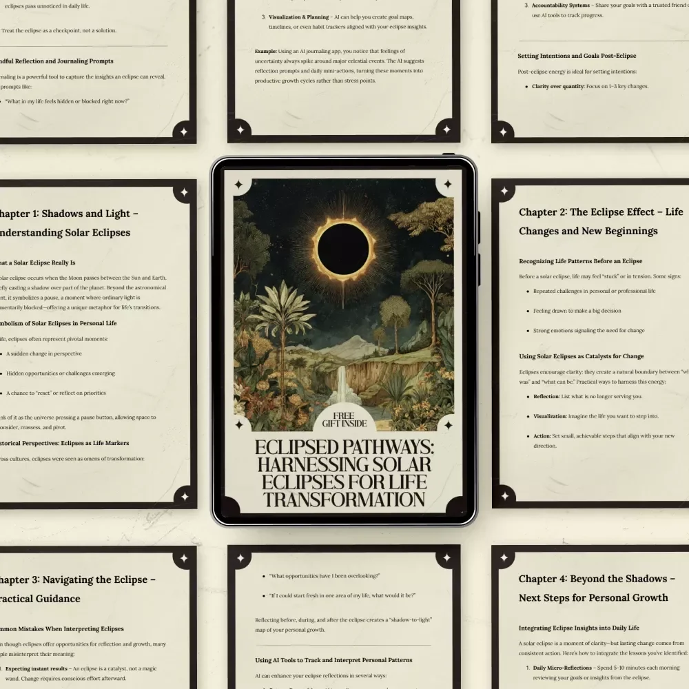 Eclipsed Pathways: Harnessing Solar Eclipses for Life Transformation – Guide to Solar Eclipse Meaning in Life Changes, Personal Growth Workbook, Spiritual Reflection & Life Reset Digital Download