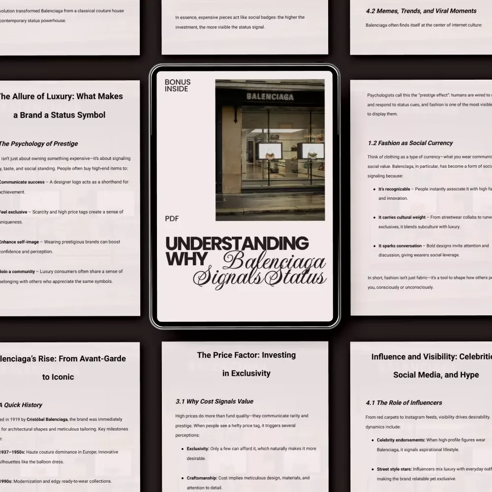 Understanding Why Balenciaga Signals Status – Fashion Psychology eBook Guide on why balenciaga is a status choice, Luxury Branding, Prestige & Style Strategy Digital Download