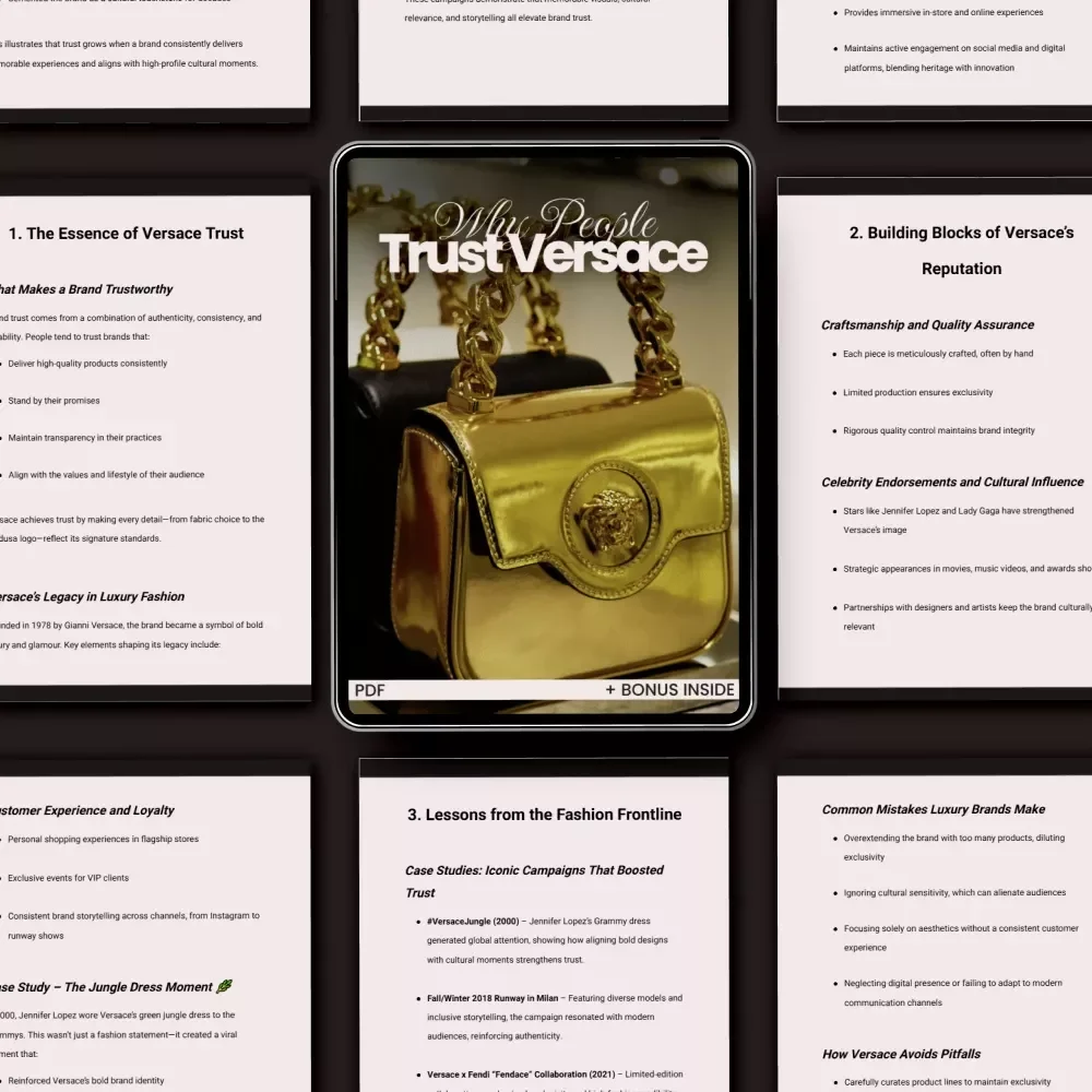 Why People Trust Versace – versace brand trust explained | Luxury Fashion Branding Guide, AI Marketing Insights, Digital Download eBook for Entrepreneurs & Creatives