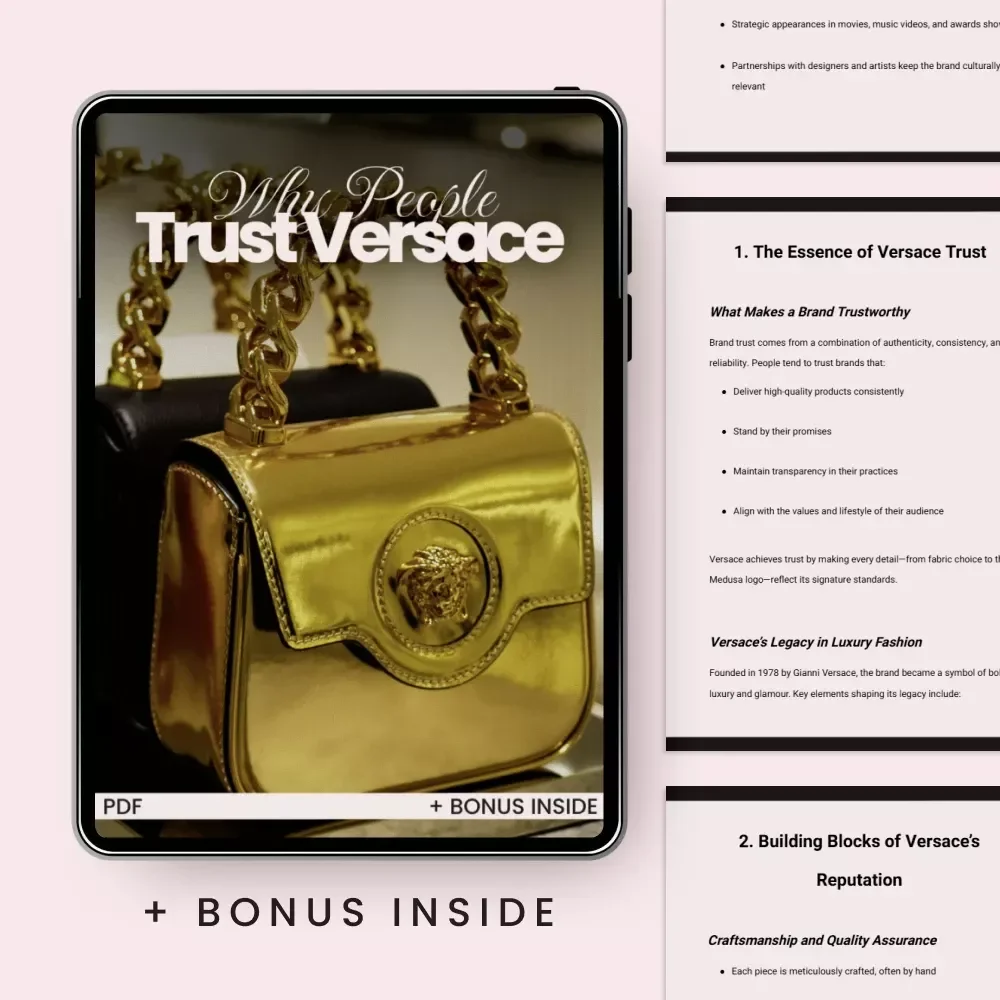 Why People Trust Versace – versace brand trust explained | Luxury Fashion Branding Guide, AI Marketing Insights, Digital Download eBook for Entrepreneurs & Creatives