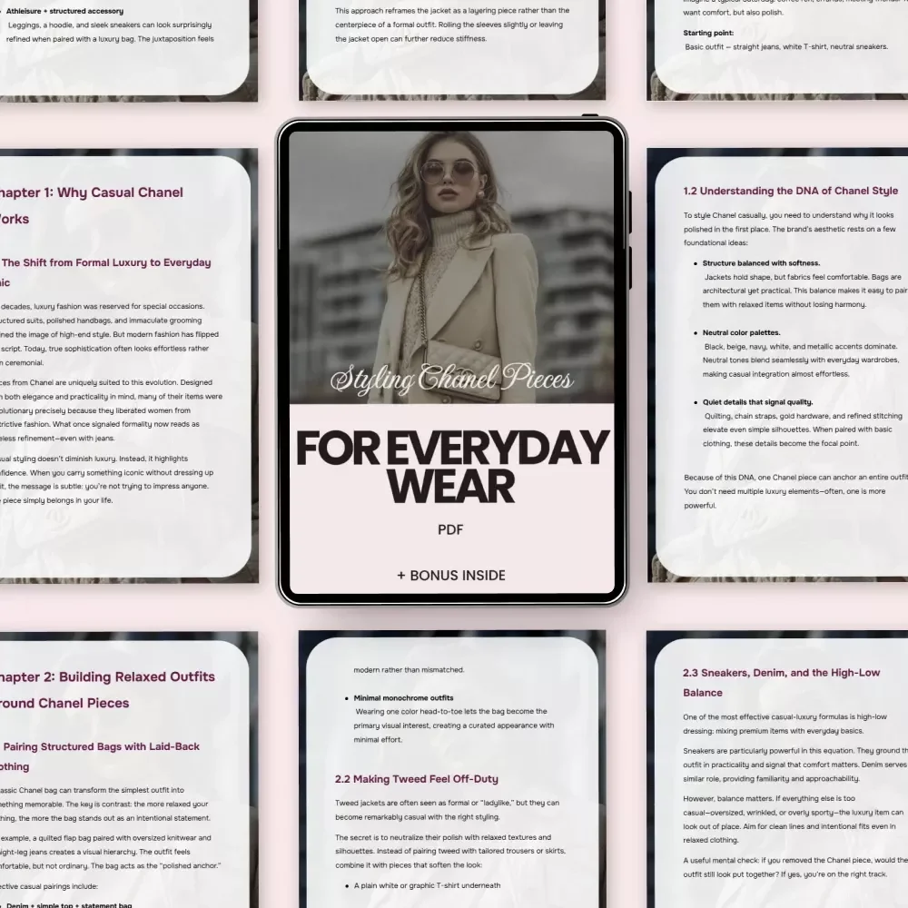Styling Chanel Pieces for Everyday Wear – A Practical Guide on how to style chanel items casually, Casual Luxury Outfit Ideas, Everyday Chic Fashion eBook