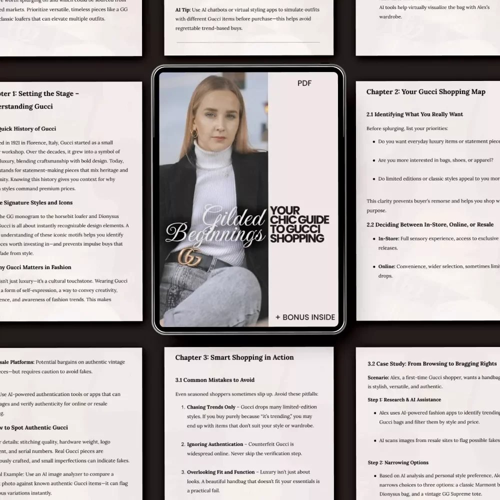 Gilded Beginnings: Your Chic Guide to Gucci Shopping – Where to Start with Gucci Shopping, Luxury Buying Guide, Designer Fashion eBook, Digital Download