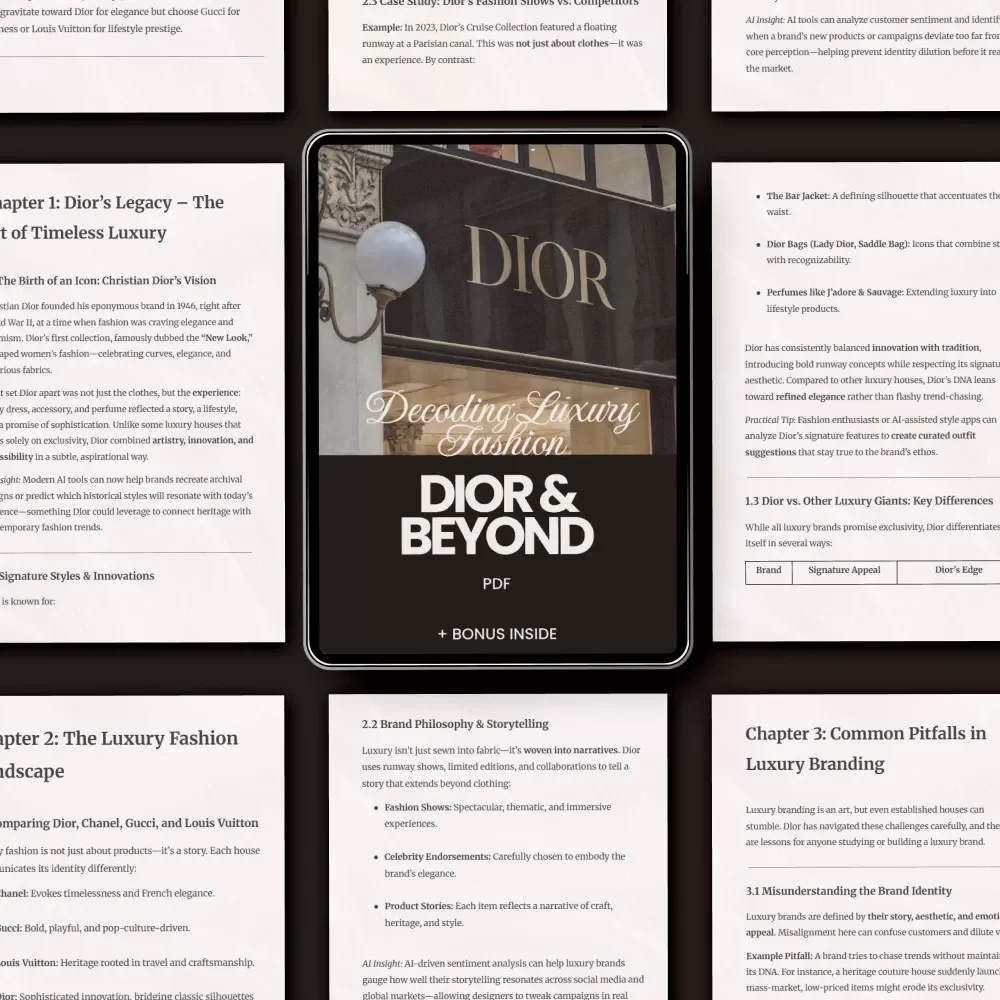 Dior & Beyond: Decoding Luxury Fashion – The Ultimate Guide on how dior compares to other luxury Brands, Chanel vs Gucci vs Louis Vuitton Analysis, Luxury Branding Insights Digital Download
