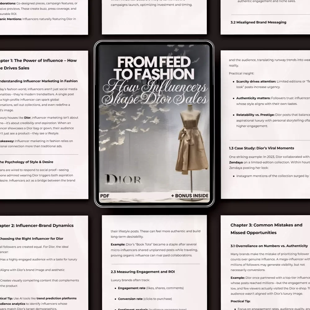 From Feed to Fashion: How Influencers Shape Dior Sales – The Ultimate Guide on how influencer style affects dior sales, Luxury Fashion Marketing Strategy eBook, Digital Download