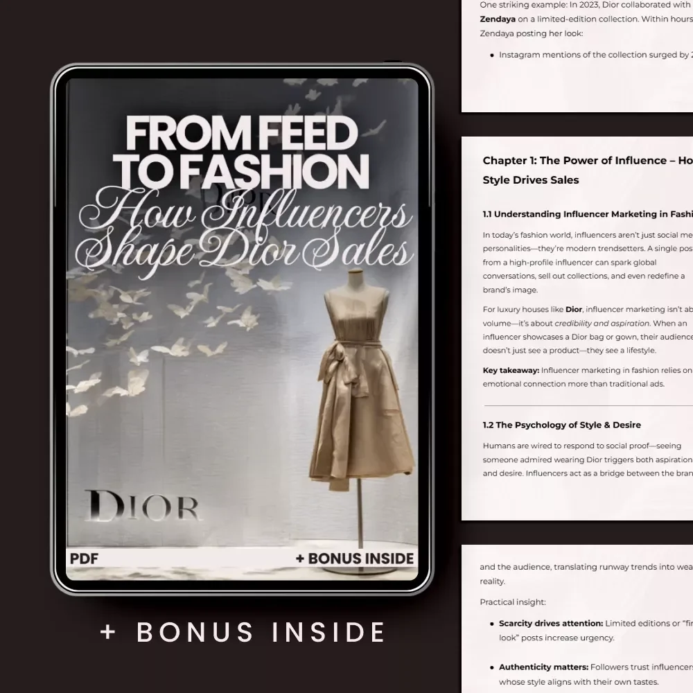 From Feed to Fashion: How Influencers Shape Dior Sales – The Ultimate Guide on how influencer style affects dior sales, Luxury Fashion Marketing Strategy eBook, Digital Download