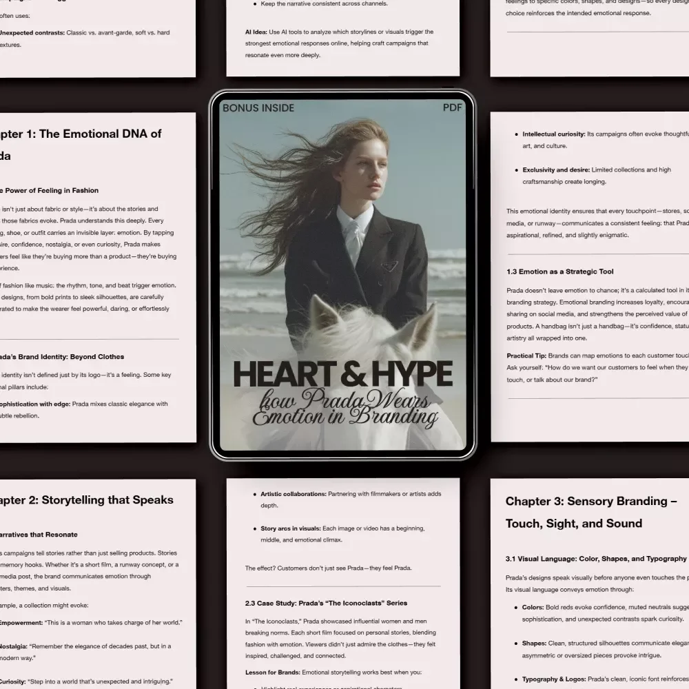 Heart & Hype: How Prada Wears Emotion in Branding – Fashion Marketing eBook on how prada uses emotion in branding, Luxury Brand Strategy Guide, Emotional Branding Blueprint Digital Download