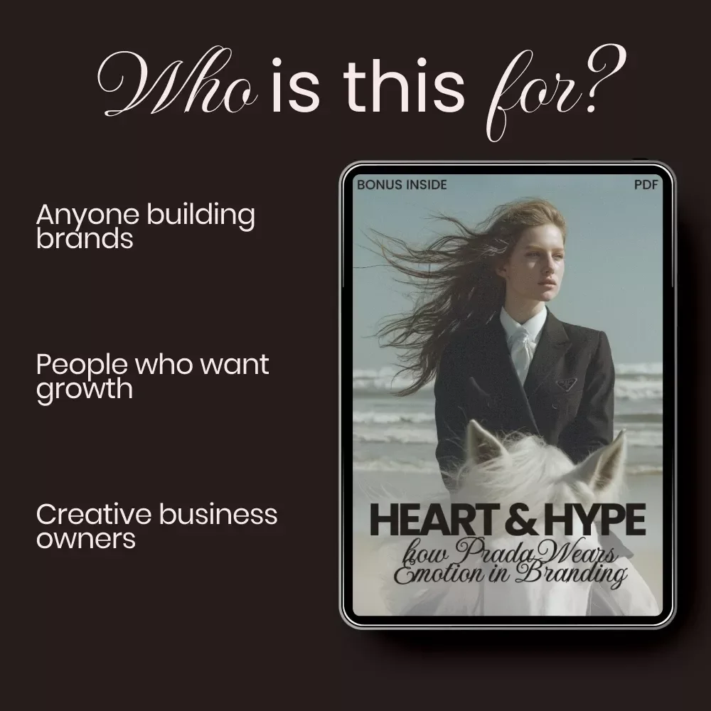 Heart & Hype: How Prada Wears Emotion in Branding – Fashion Marketing eBook on how prada uses emotion in branding, Luxury Brand Strategy Guide, Emotional Branding Blueprint Digital Download
