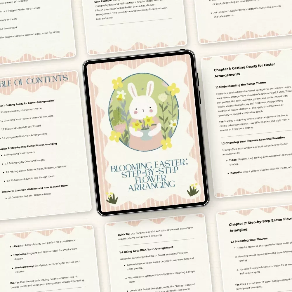 Blooming Easter: Step-by-Step Flower Arranging – Easter Flower Arranging Step by Step Digital Guide for DIY Spring Centerpieces & AI-Inspired Floral Design