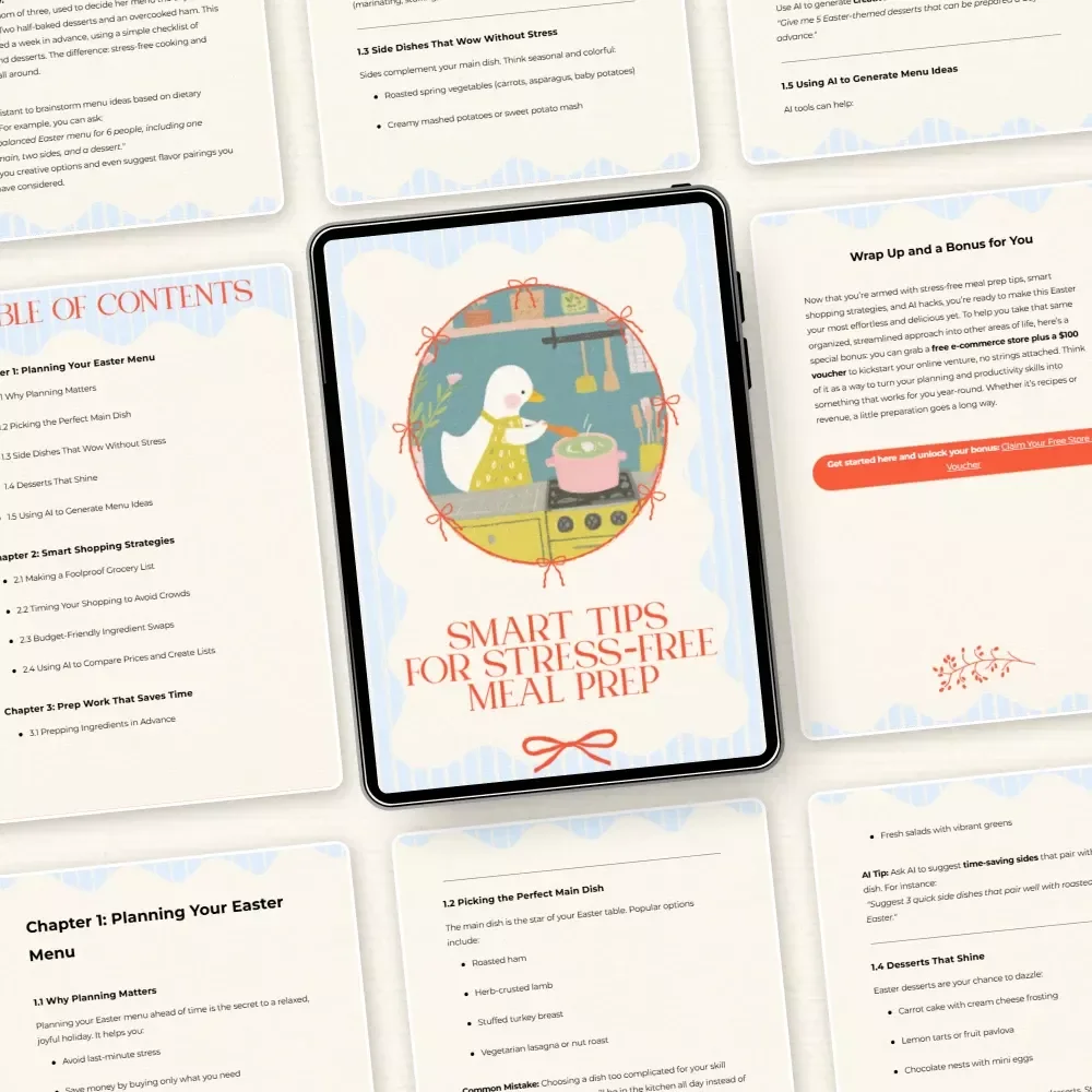 Smart Tips for Stress-Free Meal Prep – Easter Meal Prep Tips eBook, Easy Holiday Menu Planning Guide, Printable Easter Dinner Checklist, AI-Powered Prep Planner Digital Download