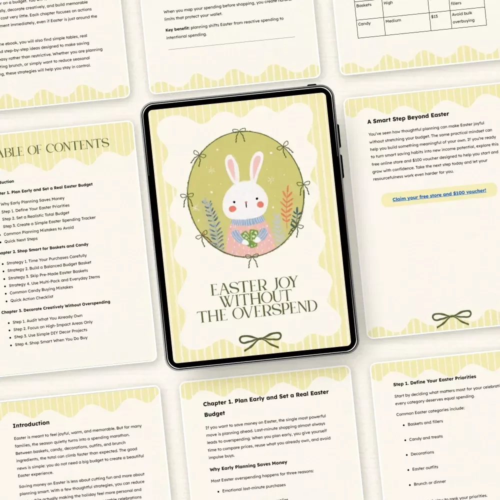 Easter Joy Without the Overspend: A Practical eBook Guide on how to save money on easter, Budget Planning, Affordable Baskets, Decorations & Family Traditions
