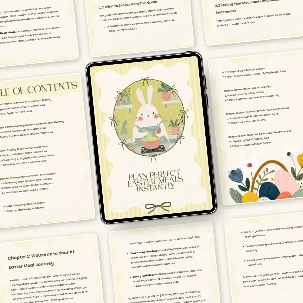 Plan Perfect Easter Meals Instantly – AI Easter Meal Planner Tips eBook for Stress-Free Holiday Hosting & Smart Menu Planning