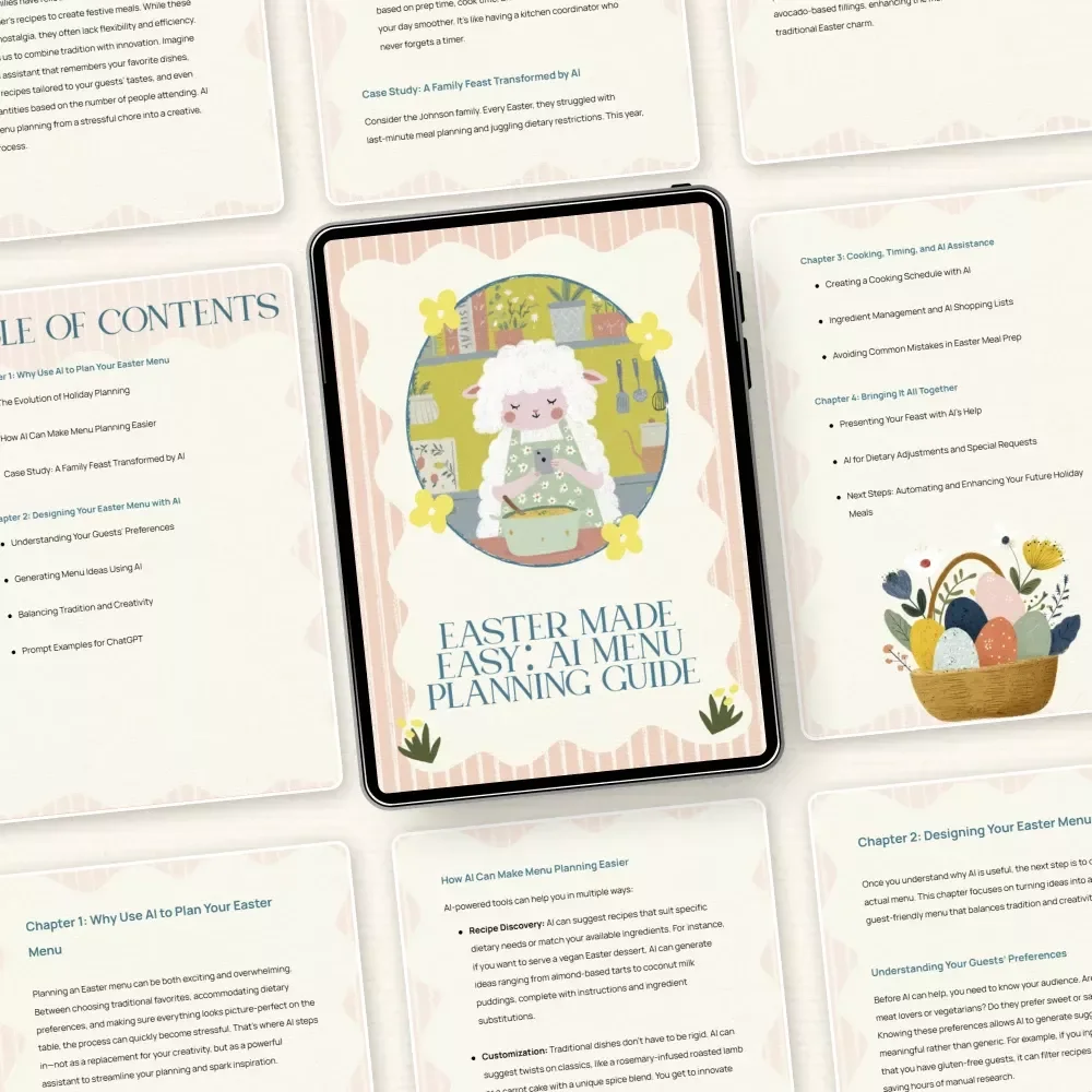 Easter Made Easy: AI Menu Planning Guide – Smart Holiday Hosting Handbook to Use AI to Plan Easter Menu, Stress-Free Family Feast Organizer & Digital Download Guide