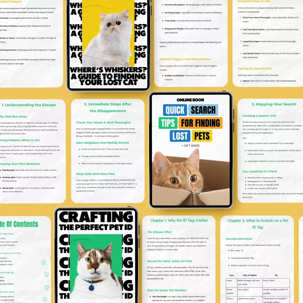 Lost Cat Emergency Kit - 3-in-1 Bundle: Where’s Whiskers, Pet ID Crafting, and Search Tips eBook