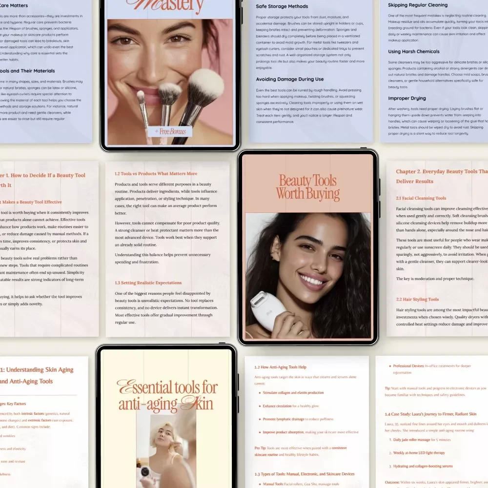 Skincare Tools Mastery Bundle | 5-in-1 Skincare Tools Guides Glam Tools Mastery, Beauty Tools Worth Buying, Gua Sha Tools for Body: Easy Checklist_compressed, Glow Gear, Essential Tools for Anti-Aging Skin