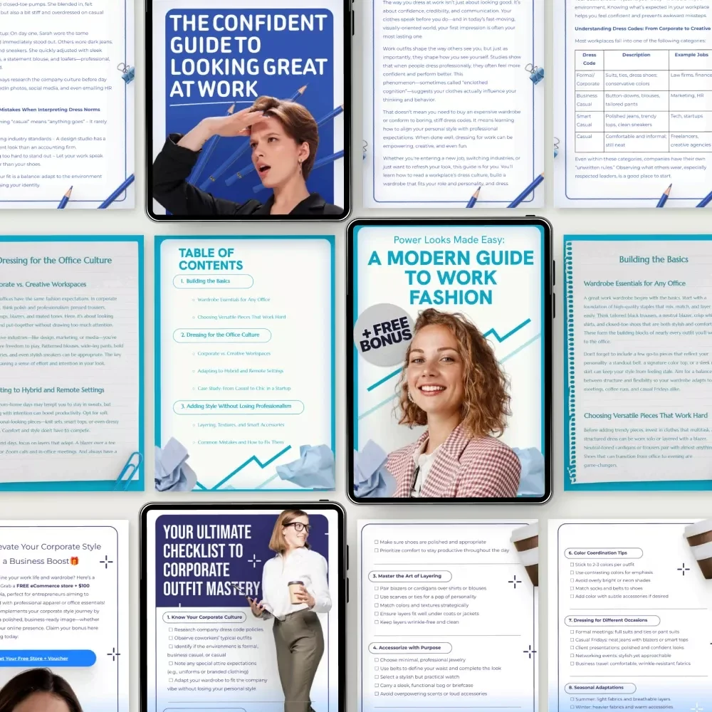 Office Wardrobe Pack for Effortless Style: 5-in-1 Bundle of Work Fashion Guides & Checklists
