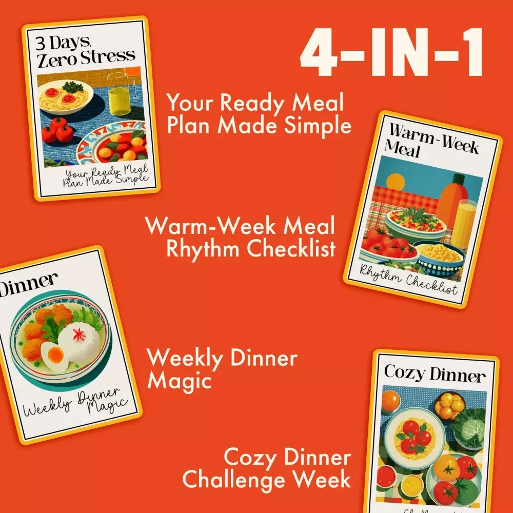 Your Calm & Cozy Dinner Week Pack – 4-in-1 Digital Bundle | weekly dinner plan for Stress-Free Evenings, Cozy Meal Planning & Simple Family Dinners