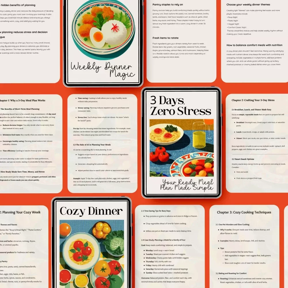 Your Calm & Cozy Dinner Week Pack – 4-in-1 Digital Bundle | weekly dinner plan for Stress-Free Evenings, Cozy Meal Planning & Simple Family Dinners
