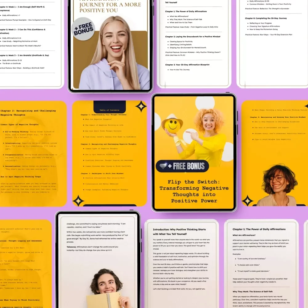 Sustainable Positivity Habits Bundle | 3-in-1 Digital Download for how to always think positive