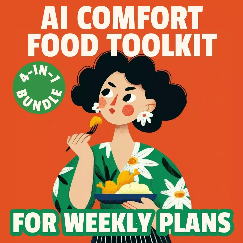 AI Comfort Food Toolkit for Weekly Plans - 4-in-1 Bundle of Guides, eBooks, and Checklists