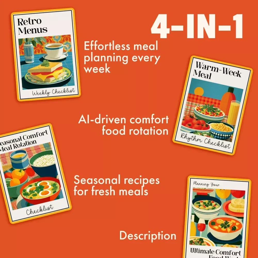 AI Comfort Food Toolkit for Weekly Plans - 4-in-1 Bundle of Guides, eBooks, and Checklists