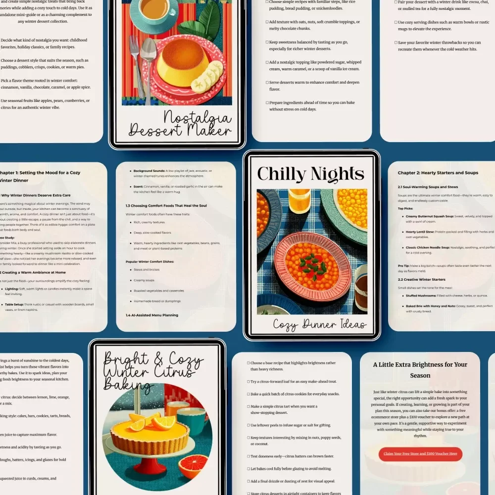 Winter Dinner Toolkit for Home - 3-in-1 Bundle: Cozy Dinner Ideas, Winter Dessert Maker & Citrus Baking Checklist