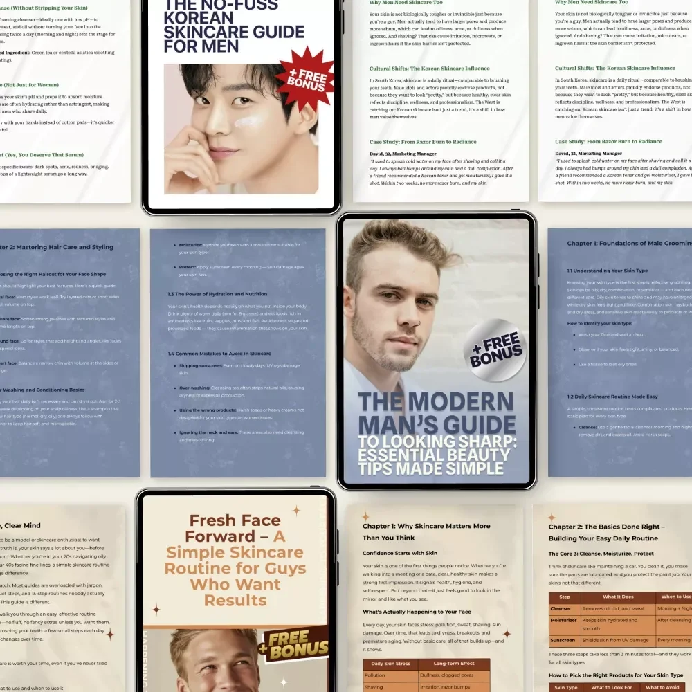 Beauty Tips Bundle for Men – 4-in-1 Skincare Guides, eBooks & Checklists