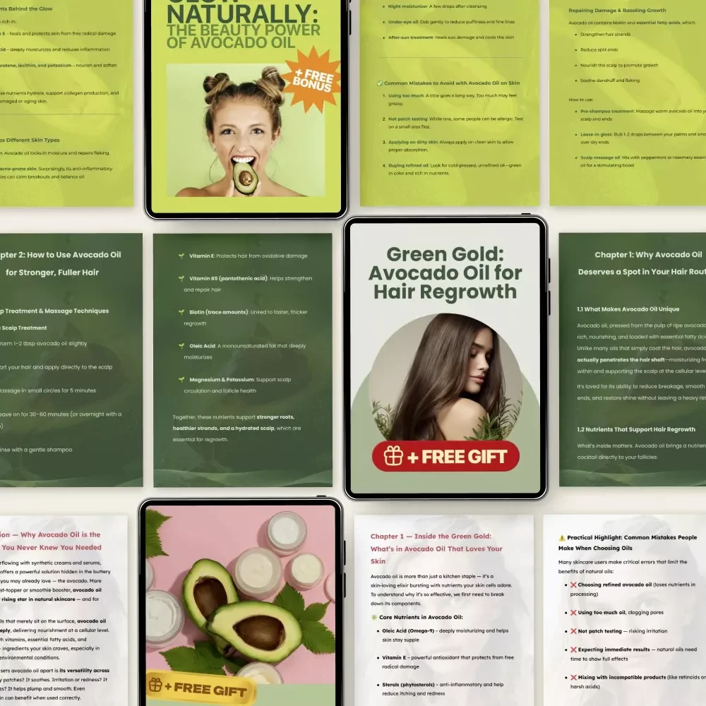Avocado Oil Beauty Secrets Pack | avocado oil beauty benefits | 3-in-1 Digital Guides