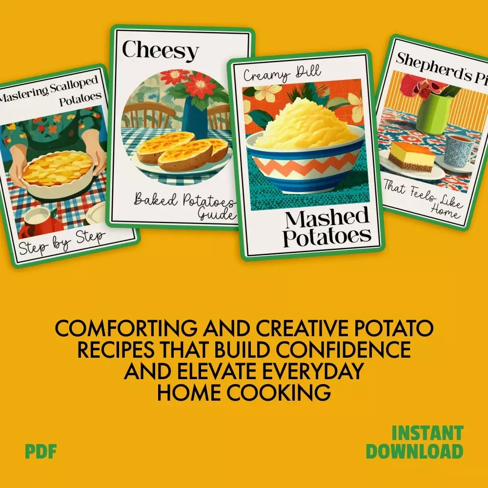 Classic-to-Creative Potato Pack for Home Cooking | 4-in-1 Digital Bundle of Unique Potato Recipes | Mastering Scalloped Potatoes Step by Step, Cheesy Baked Potatoes Guide, Creamy Dill Mashed Potatoes, Shepherd’s Pie That Feels Like Home