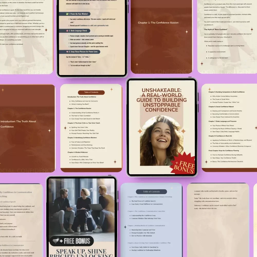 Confidence Boost Action Toolkit: Unshakeable Confidence Guide + Bold Communication Checklists
