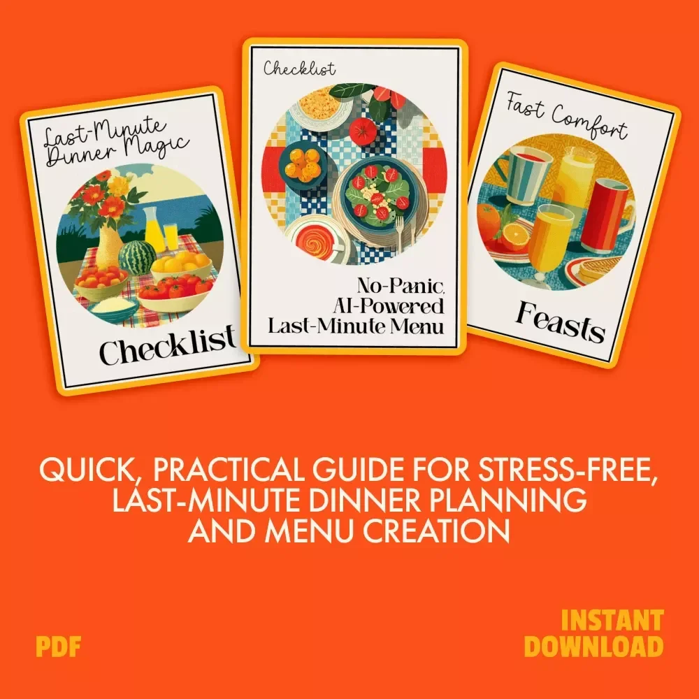 No-Panic Dinner Kit for Hosting Guests: 3-in-1 Bundle with Last-Minute Menu Guides & Checklists