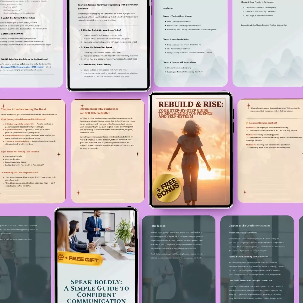 Boost Your Confidence Toolkit: Speak Boldly Guide, Confidence Checklist & Self-Esteem eBook