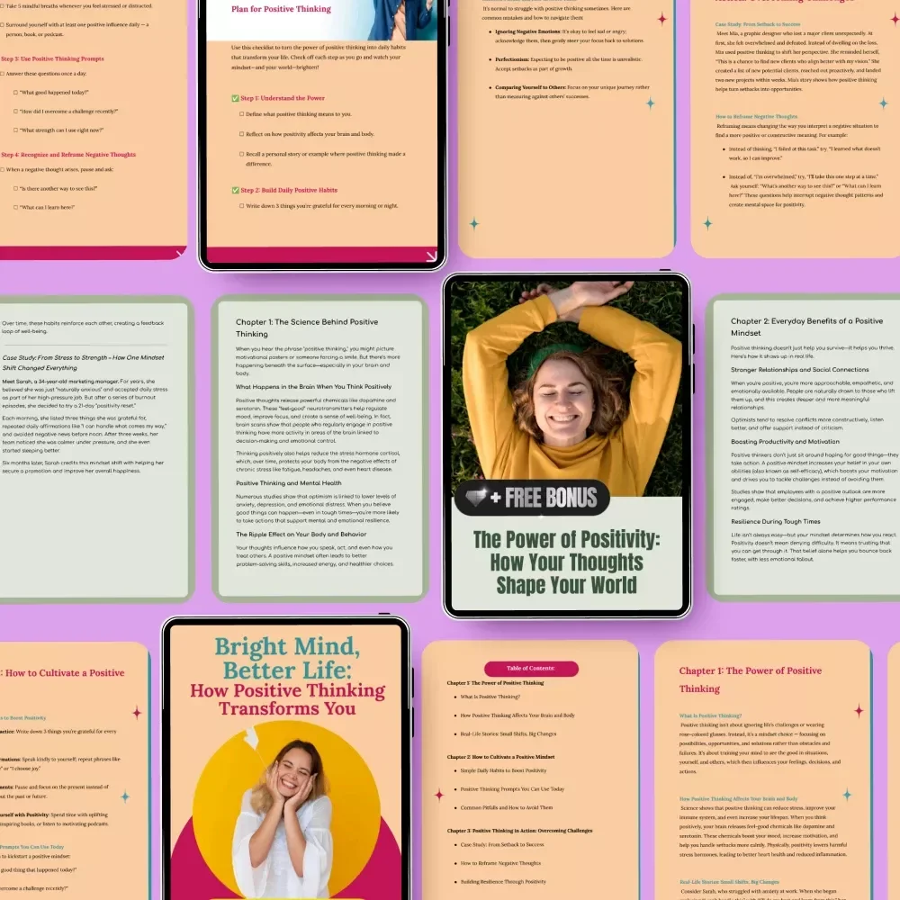 Positive Thinking Foundations Pack – 4 in 1 Digital Bundle | what is positive thinking | Guides, eBooks & Checklists for a Brighter Mindset
