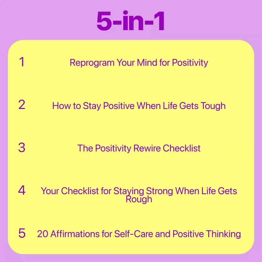 Positive Mindset Builder Toolkit – 5 in 1 Digital Bundle | Guides & Checklists on how to develop positive thinking