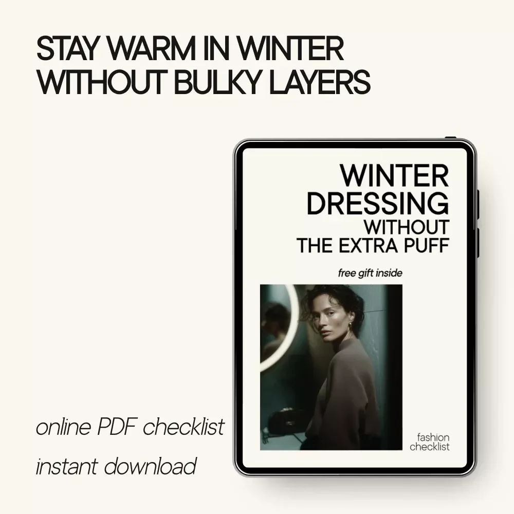 Winter Dressing Without the Extra Puff – Slim Winter Layering Guide, Minimalist Cold Weather Style eBook, How to Stay Warm Without Bulk, Digital Download