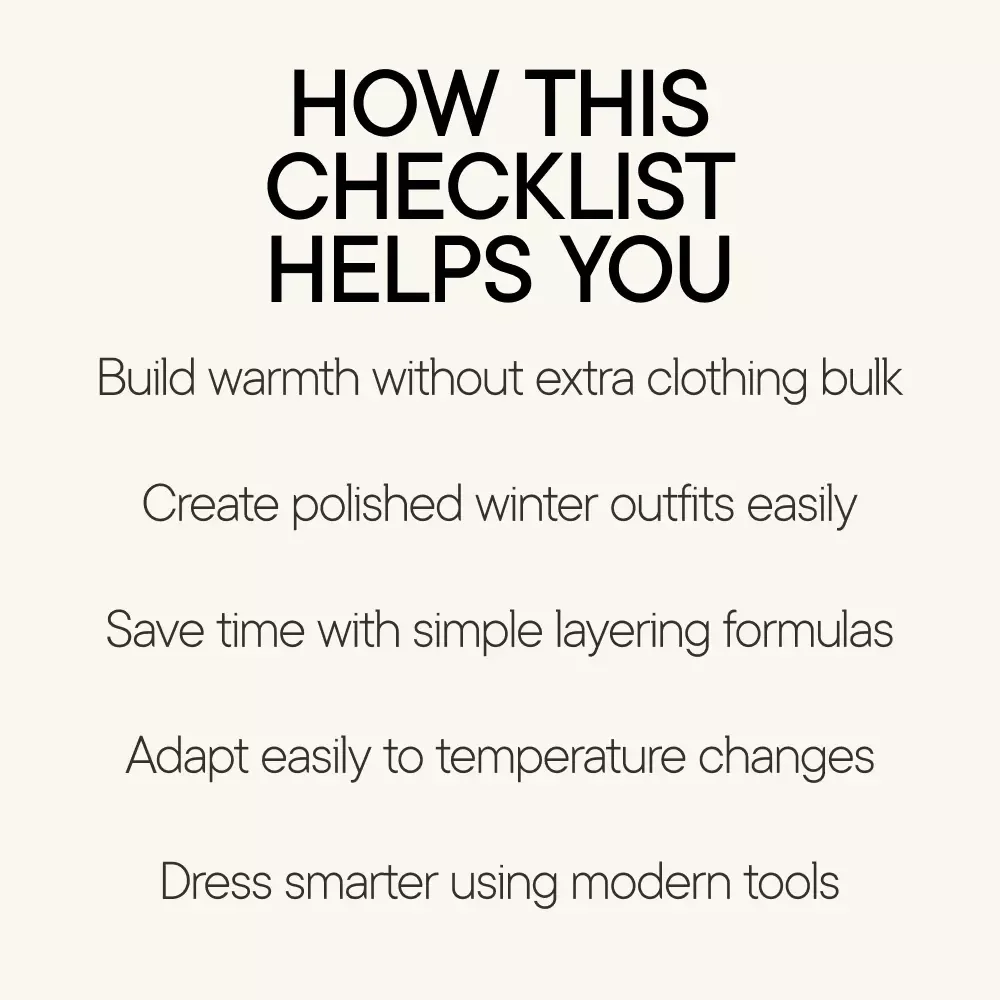 Winter Dressing Without the Extra Puff – Slim Winter Layering Guide, Minimalist Cold Weather Style eBook, How to Stay Warm Without Bulk, Digital Download