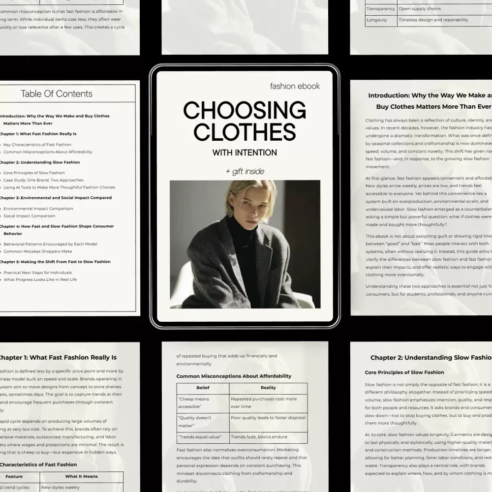 Choosing Clothes With Intention – A Thoughtful Wardrobe Guide | slow fashion vs fast fashion eBook for Conscious Shoppers