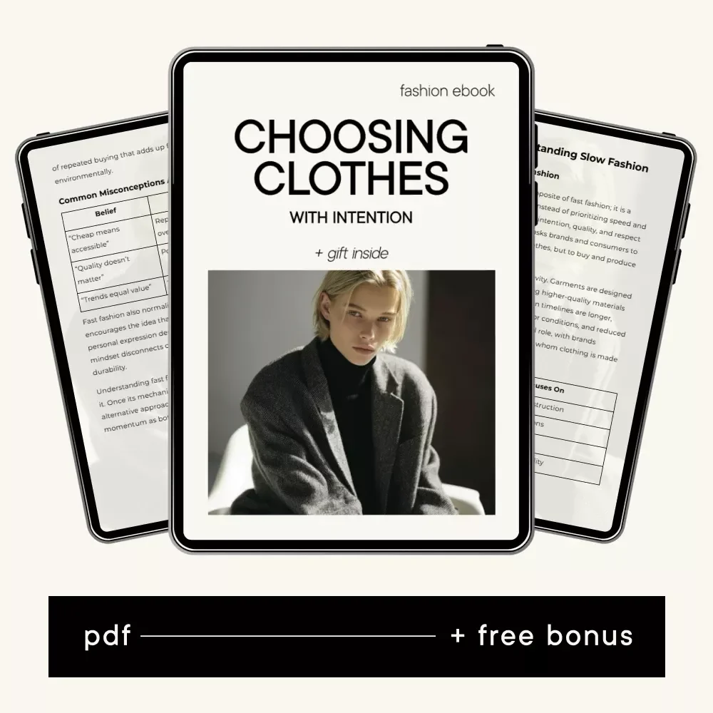 Choosing Clothes With Intention – A Thoughtful Wardrobe Guide | slow fashion vs fast fashion eBook for Conscious Shoppers