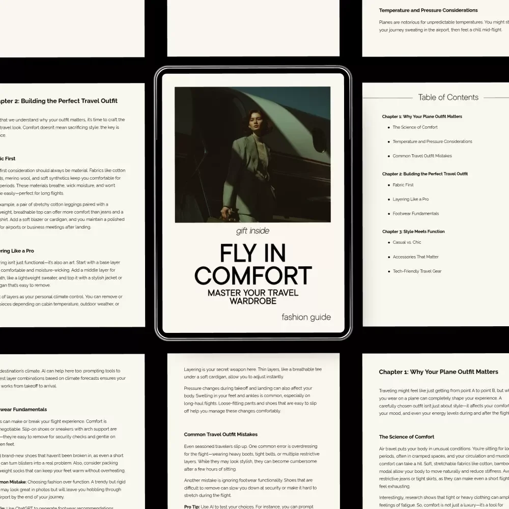Fly in Comfort: Master Your Travel Wardrobe | Ultimate Airplane Outfit Guide, Travel Capsule Wardrobe eBook, Comfortable & Stylish Flight Clothing Checklist
