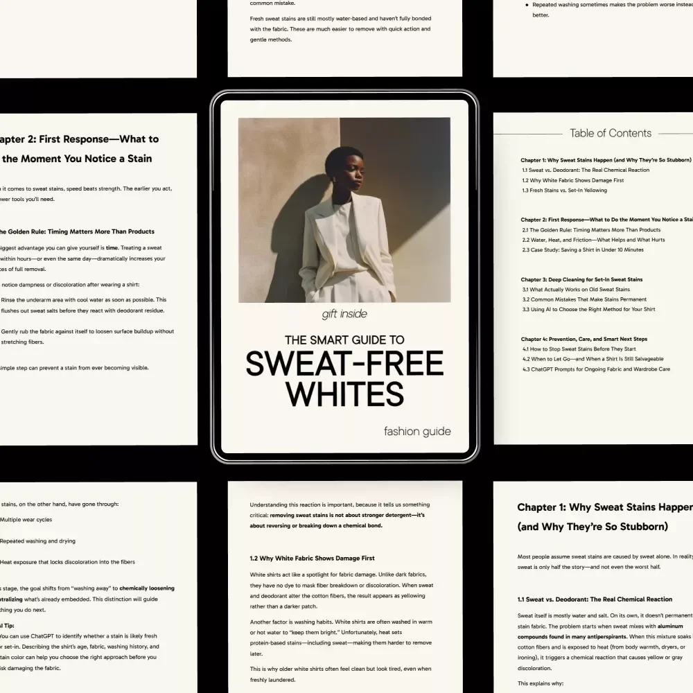 The Smart Guide to Sweat-Free Whites | Sweat Stain Removal Guide for White Shirts, Yellow Underarm Stains, Fabric Care & Prevention eBook
