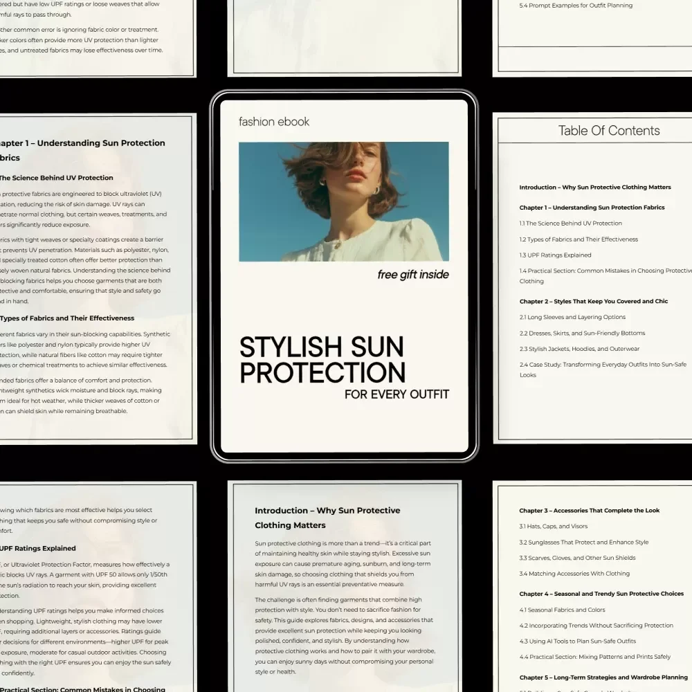Stylish Sun Protection for Every Outfit | Digital Guide on Sun Protective Clothing, UPF Fabrics, Chic Sun-Safe Fashion & Accessories | Instant Download eBook